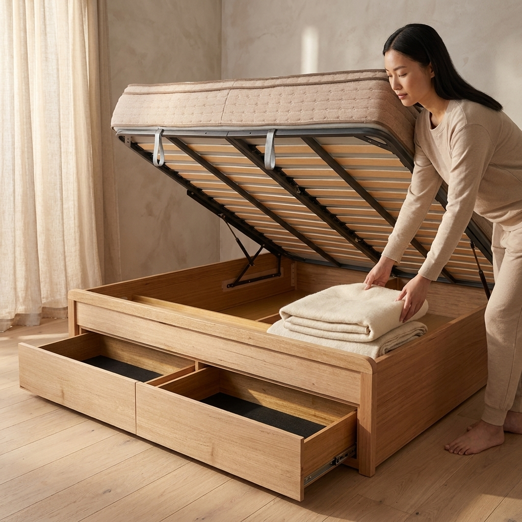 EVEREST Solid Messmate Wooden Bed W/ Storage