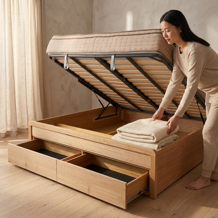 EVEREST Solid Messmate Wooden Bed W/ Storage