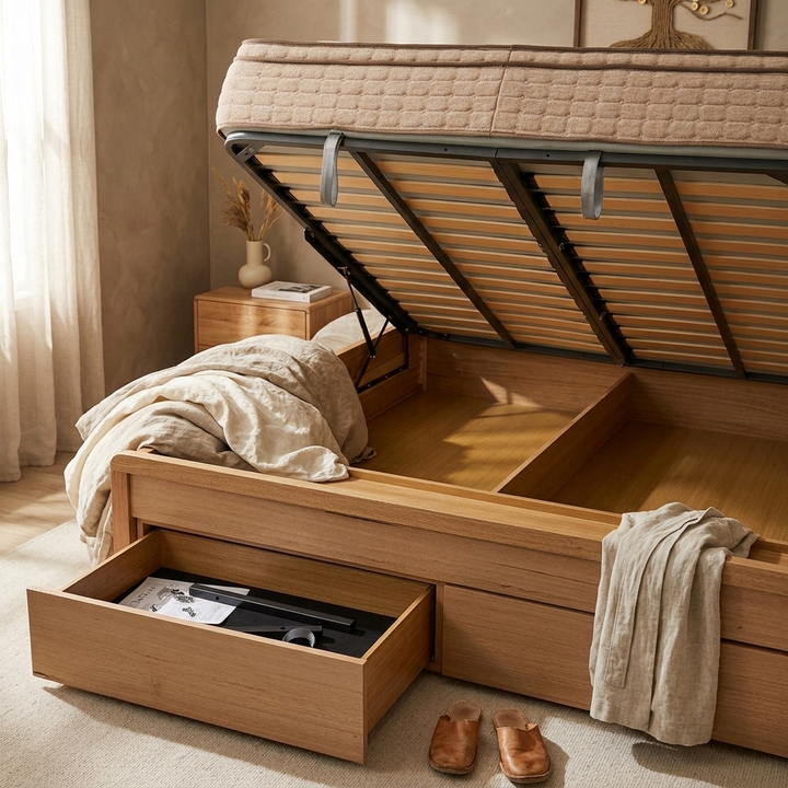 EVEREST Solid Messmate Wooden Bed W/ Storage
