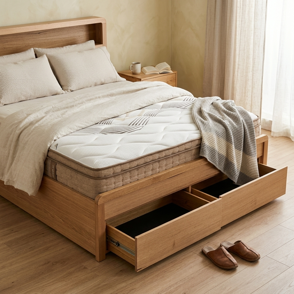 EVEREST Solid Messmate Wooden Bed W/ Storage