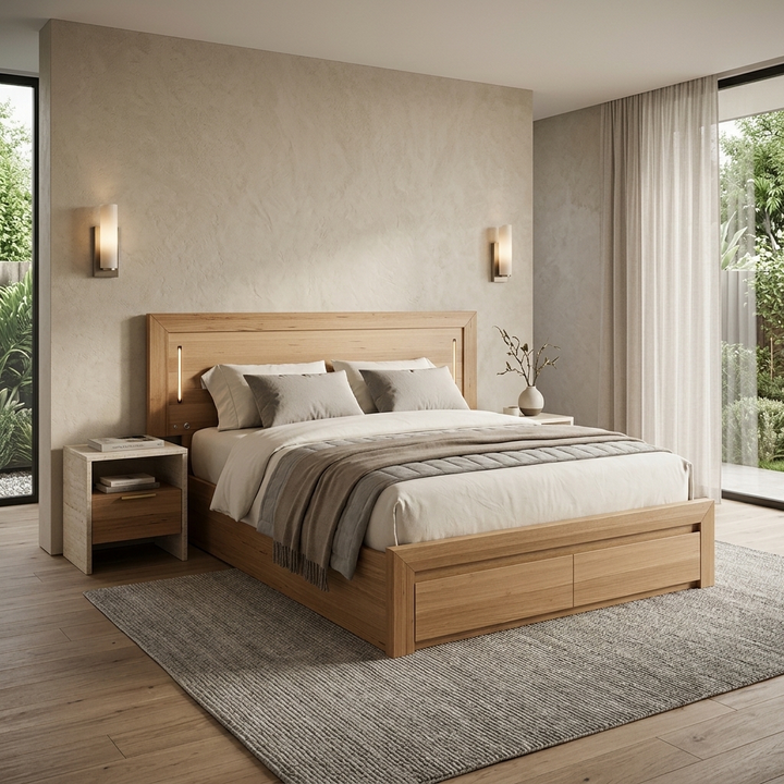 MORGAN Solid Messmate Wooden Bed W/ Drawers