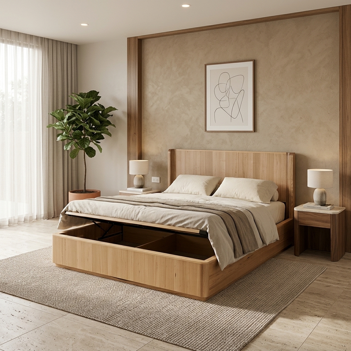 MARRAKESH Solid Messmate Wooden Bed W/ Gas lift Storage