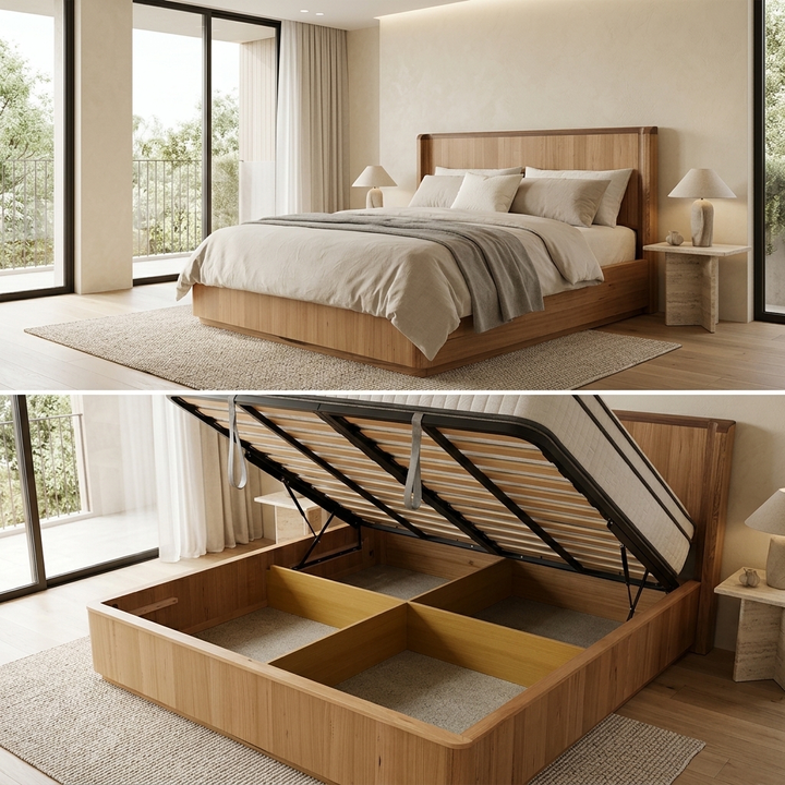 MARRAKESH Solid Messmate Wooden Bed W/ Gas lift Storage