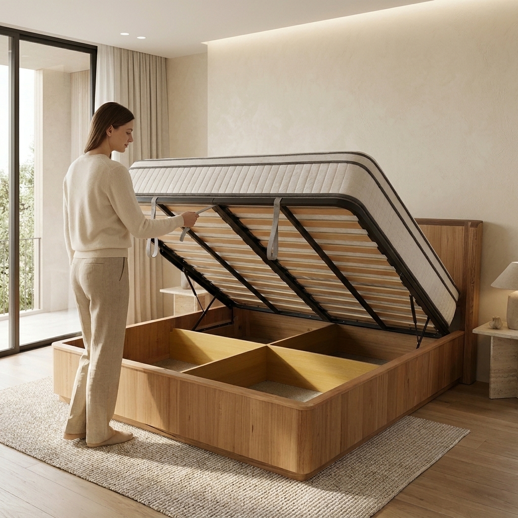MARRAKESH Solid Messmate Wooden Bed W/ Gas lift Storage