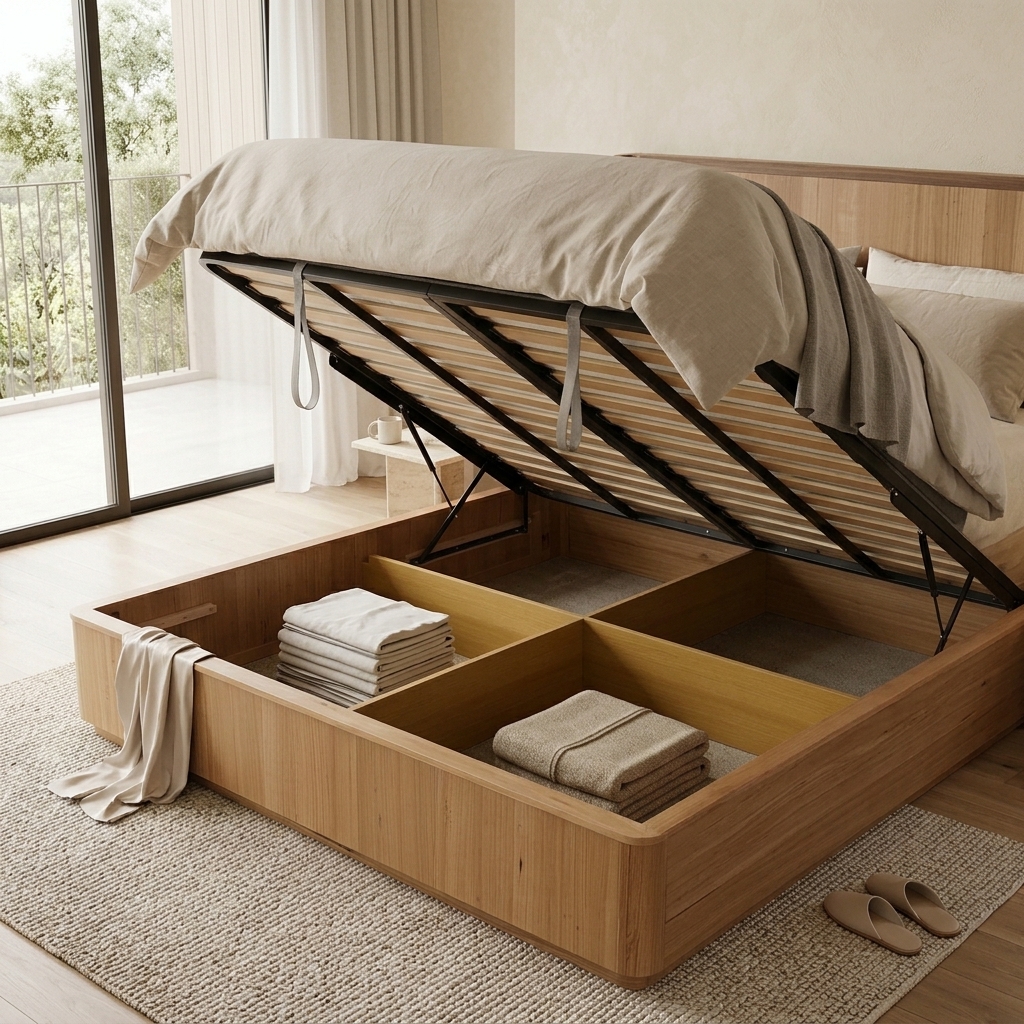 MARRAKESH Solid Messmate Wooden Bed W/ Gas lift Storage