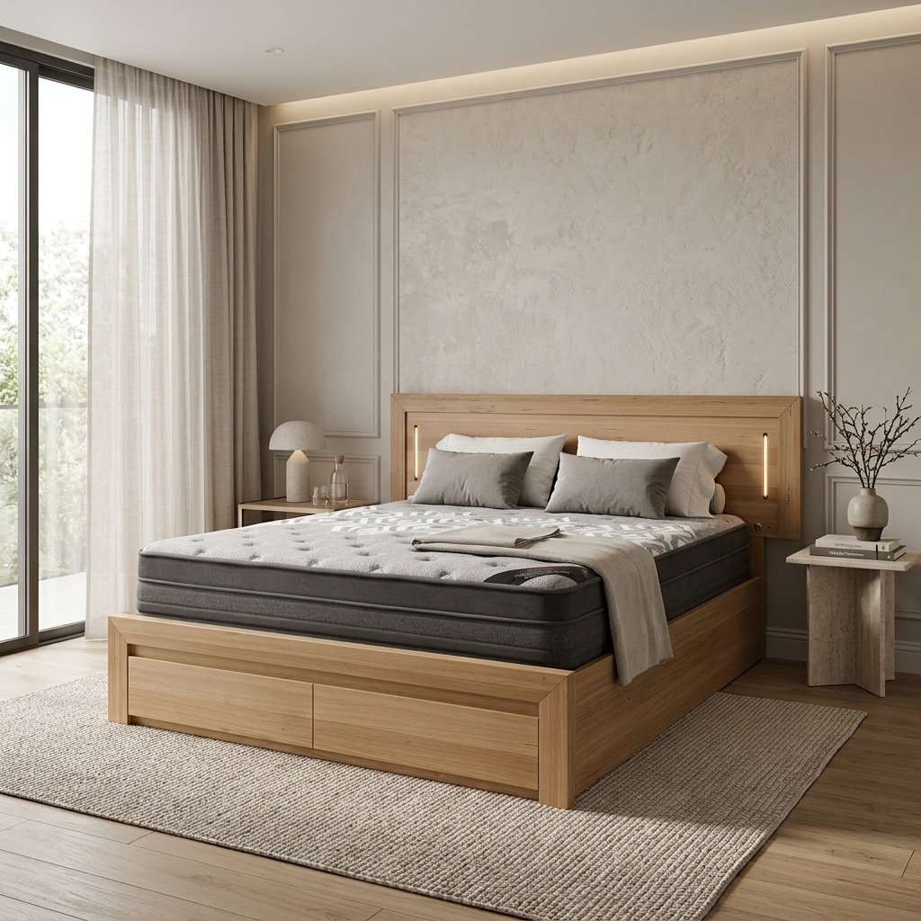 MORGAN Solid Messmate Wooden Bed W/ Drawers