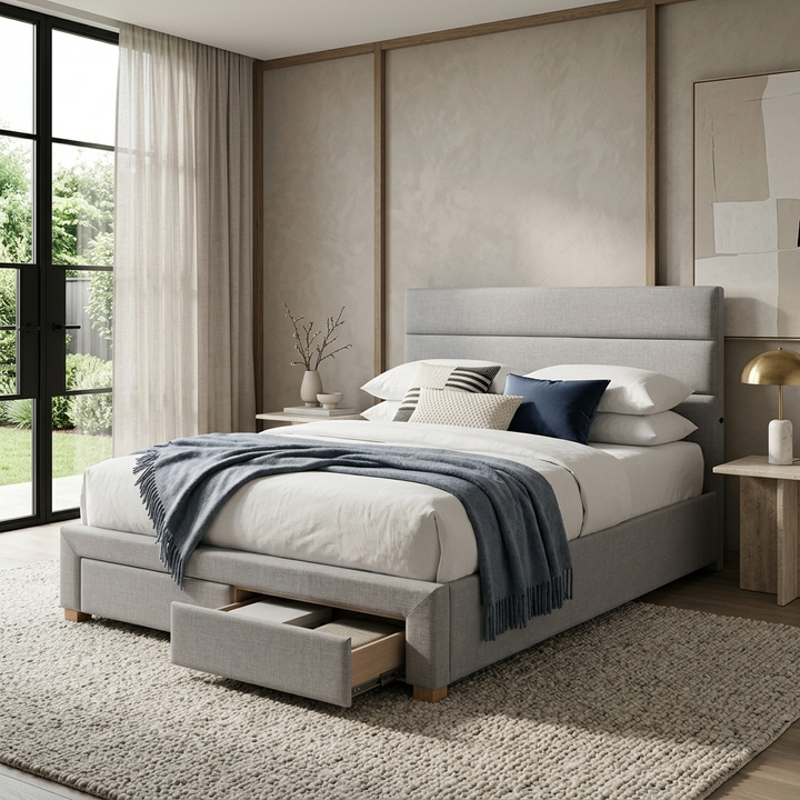 ENIGMA Fabric King Bed W/ Drawers