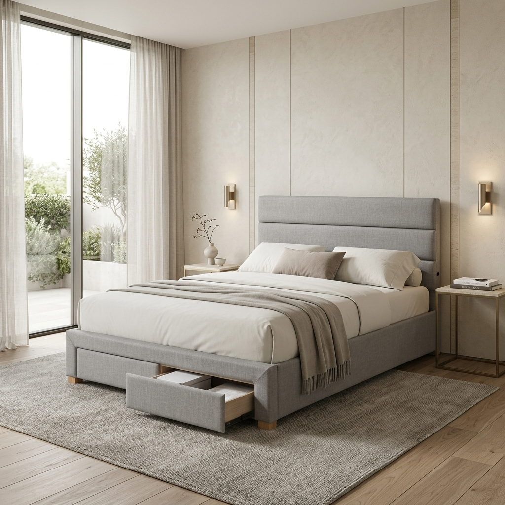 ENIGMA Fabric King Bed W/ Drawers