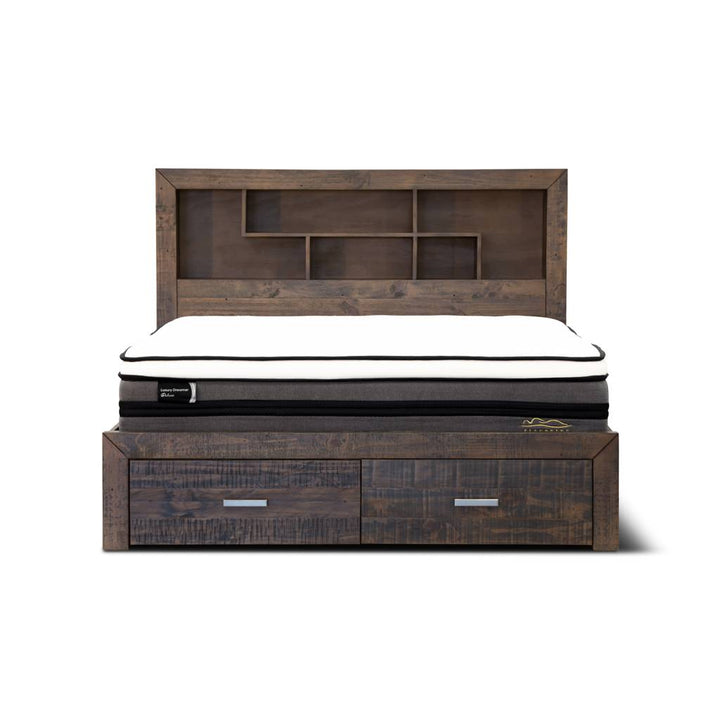 Sedona Recycled Pine Bed with Bookend Headboard & Storage