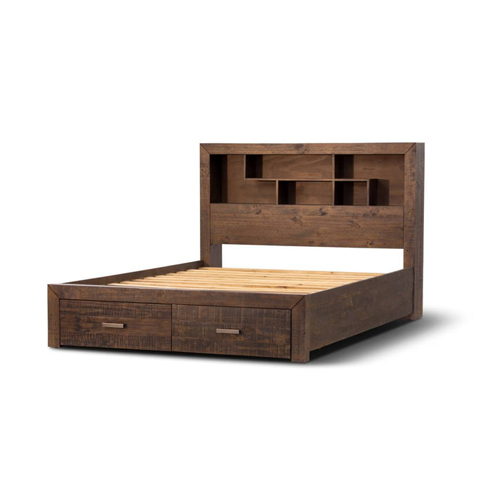 Sedona Recycled Pine Bed with Bookend Headboard & Storage