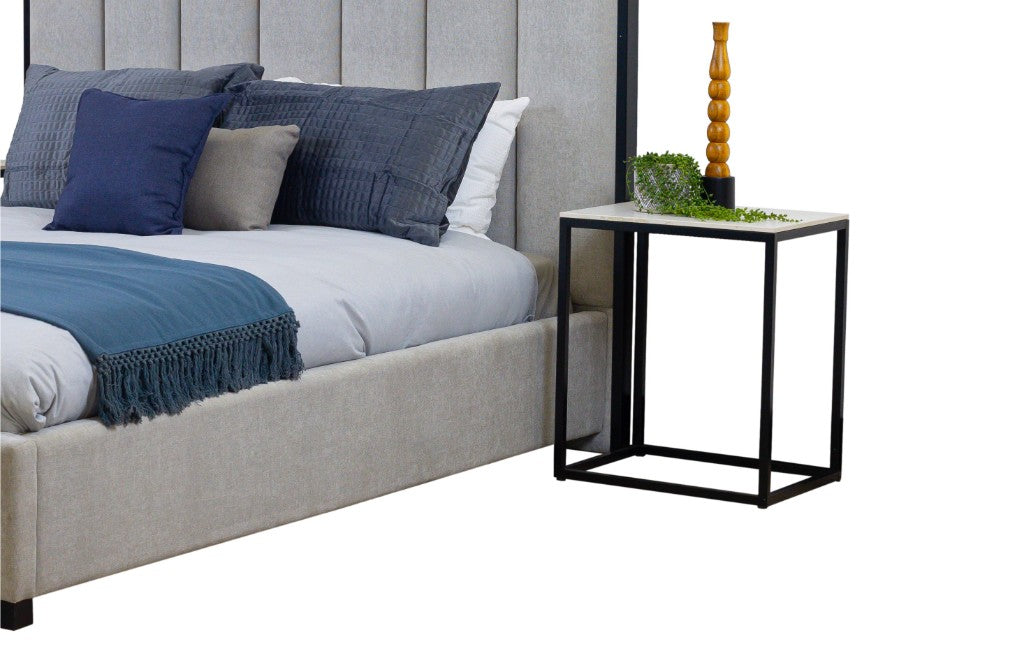 Klimt Bed with Tall Channel Headboard & Marble Bedside