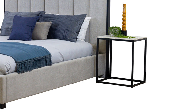 Klimt Bed with Tall Channel Headboard & Marble Bedside